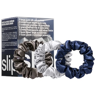 Large Slipsilk™ Scrunchies Silver, Charcoal, Navy